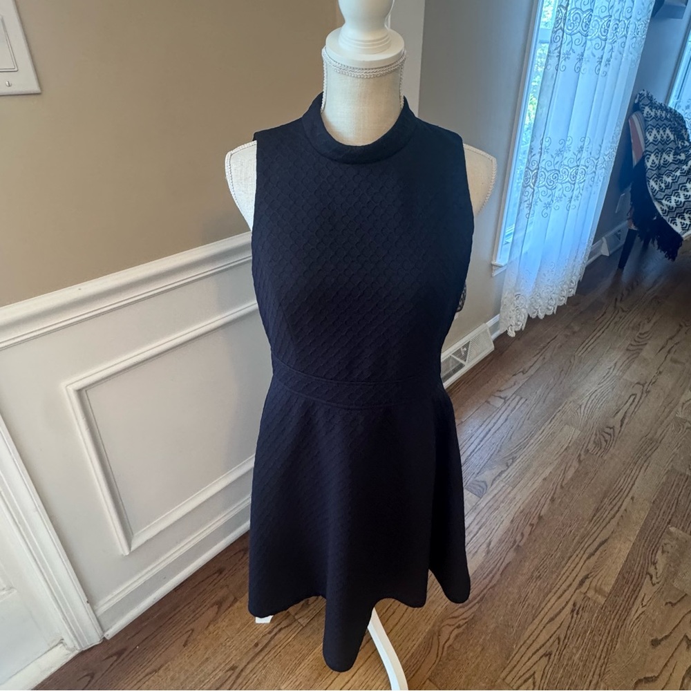 Nine West women’s size 8 navy Blue Lined Sleeveless Dress textured mock‎ neck - Picture 9 of 12